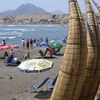 Peru, Huanchaco beach, parasols