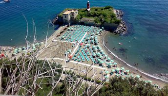 Italy, Naples, Faro del Castello di Baia beach