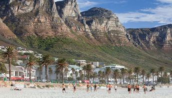 South Africa, Cape Town, Camps Bay beach, palms