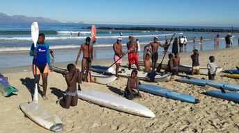 South Africa, Cape Town, Monwabisi beach, kayaks