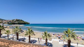 Italy, Campania, Agropoli beach, palms