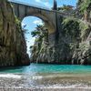 Italy, Campania, Cala di Furore beach, bridge