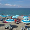 Italy, Falerna Marina beach, sunbeds