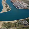 Italy, Marina di Gioia Tauro beach, port, aerial