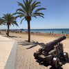 Spain, Costa Brava, Roses beach, cannon