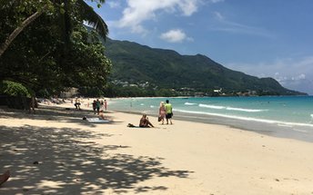 Seychelles, Mahe, Beau Vallon beach, tree shade