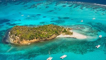 Tobago Cays, Baradal island, beach, aerial view