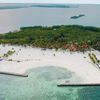 Belize, Turneffe, Turneffe Island Resort beach, aerial view