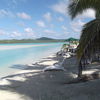 Cook Islands, Aitutaki atoll, Samade on the beach (Ootu), looking to main island