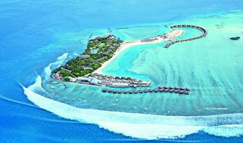 Maldives, Chaaya Dhonveli beach, aerial view