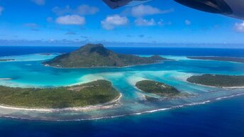 French Polynesia, Maupiti, Motu Paeao island, aerial view
