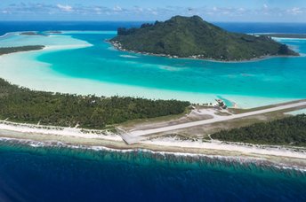 French Polynesia, Maupiti, Motu Tuanai island, airport, aerial