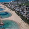 Italy, Apulia, Campo di Mare beach, breakwaters, aerial