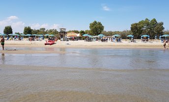 Italy, Apulia, Spiaggia degli Sciali beach, view from water