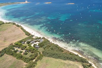 Italy, Apulia, Torre Guaceto beach, aerial view