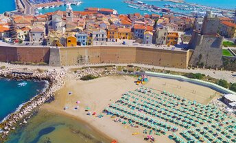 Italy, Molise, Termoli beach, Old town, aerial view
