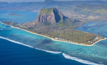 Mauritius, Le Morne beach, aerial view of mountain