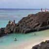 Cook Islands, Rarotonga, Black Rock beach, black boulder