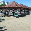 Italy, Abruzzo, Montesilvano beach, tiki huts