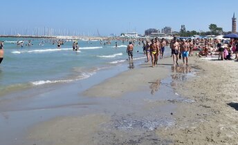 Italy, Marche, Civitanova Marche beach, wet sand