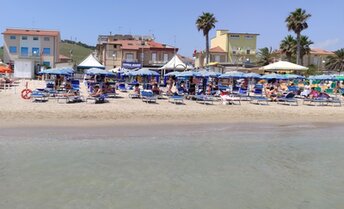 Italy, Marche, Porto San Giorgio beach, view from water