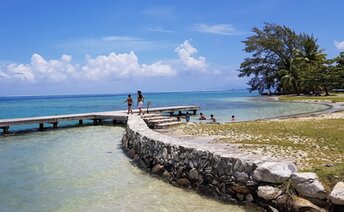 French Polynesia, Raiatea, Marae Taputapuatea beach, pier