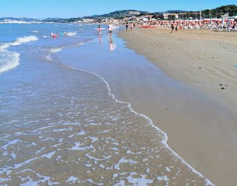 Italy, Marche, Palombina beach, water edge