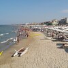Italy, Marche, Senigallia beach, south, view from pier