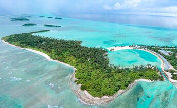 Maldives, Laamu, Rahaa island, aerial view