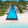 Maldives, Shaviyani, Sirru Fen Fushi island, beach pool, aerial view