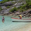 Seychelles, Mahe, Anse Du Riz beach, boat