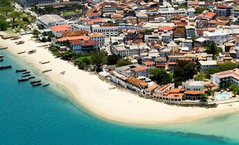 Tanzania, Zanzibar, Stone Town beach, aerial view