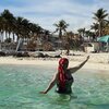 Bahamas, Nassau, Old Fort Bay beach, view from water, palms