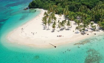 Dominican Republic, Cayo Levantado island, public beach, aerial view