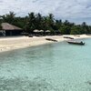 Maldives, Gaafu, Falhumaafushi island, beach, view from pier