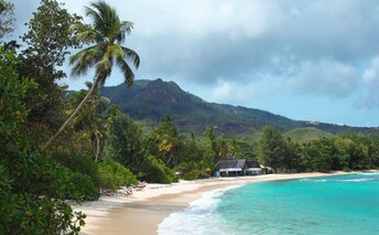 Seychelles, Mahe, Avani Barbarons beach, view from west