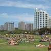 South Africa, Durban, Golden Mile Beach, lawn