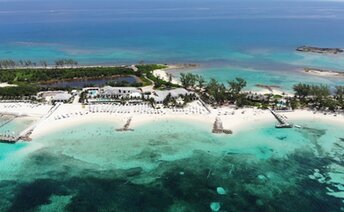 Bahamas, Nassau, Balmoral Island, beach, aerial view