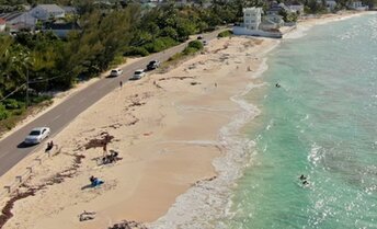 Bahamas, Nassau, West Bay beach, road, aerial view
