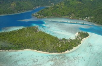 French Polynesia, Huahine, Motu Mahare beach, aerial view