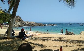 Mexico, Puerto Escondido, Playa Manzanillo beach, palm shade