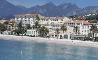 France, Menton beach, view from water