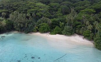 French Polynesia, Huahine, Hana Iti beach, aerial view