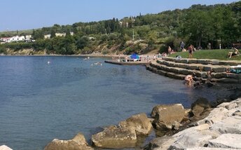 Slovenia, Valdoltra beach, stairway