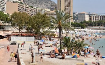 France, Larvotto beach, trees and palms