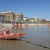 Italy, Emilia-Romagna, Bellaria beach, boat