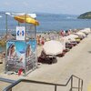 Slovenia, Delamaris beach, lifeguard tower