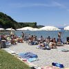 Slovenia, San Simon beach, sunbeds