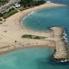 Spain, Valencia, Vinaros beach, breakwater, aerial view