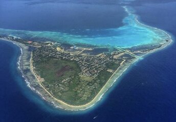 Maldives, Addu Seenu, Meedhoo island, aerial view